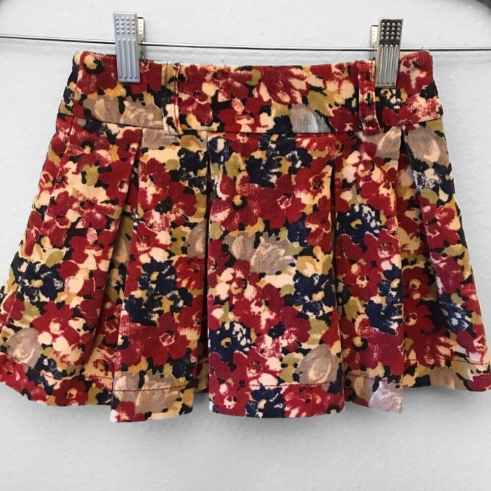 Koton Kids Girls Floral Corduroy Pleated Skirt Sz 3-4